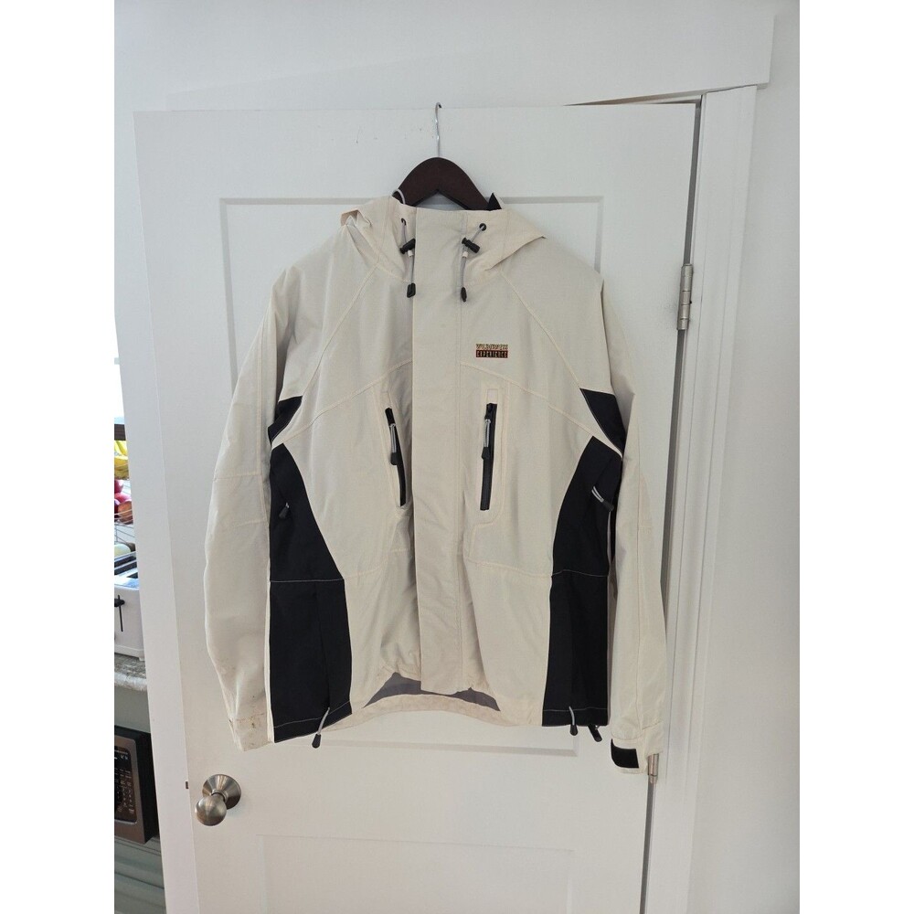 #213 Men's Large Wilderness Experience Parka hooded raincoat white